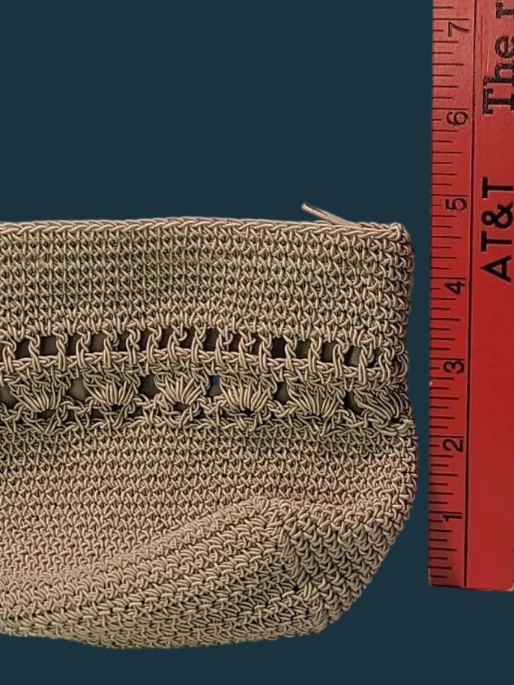 Kathie Lee Crochet Woven Clutch Purse w/Loop Handle Small Beige Handbag Vintage - Picture 3 of 6